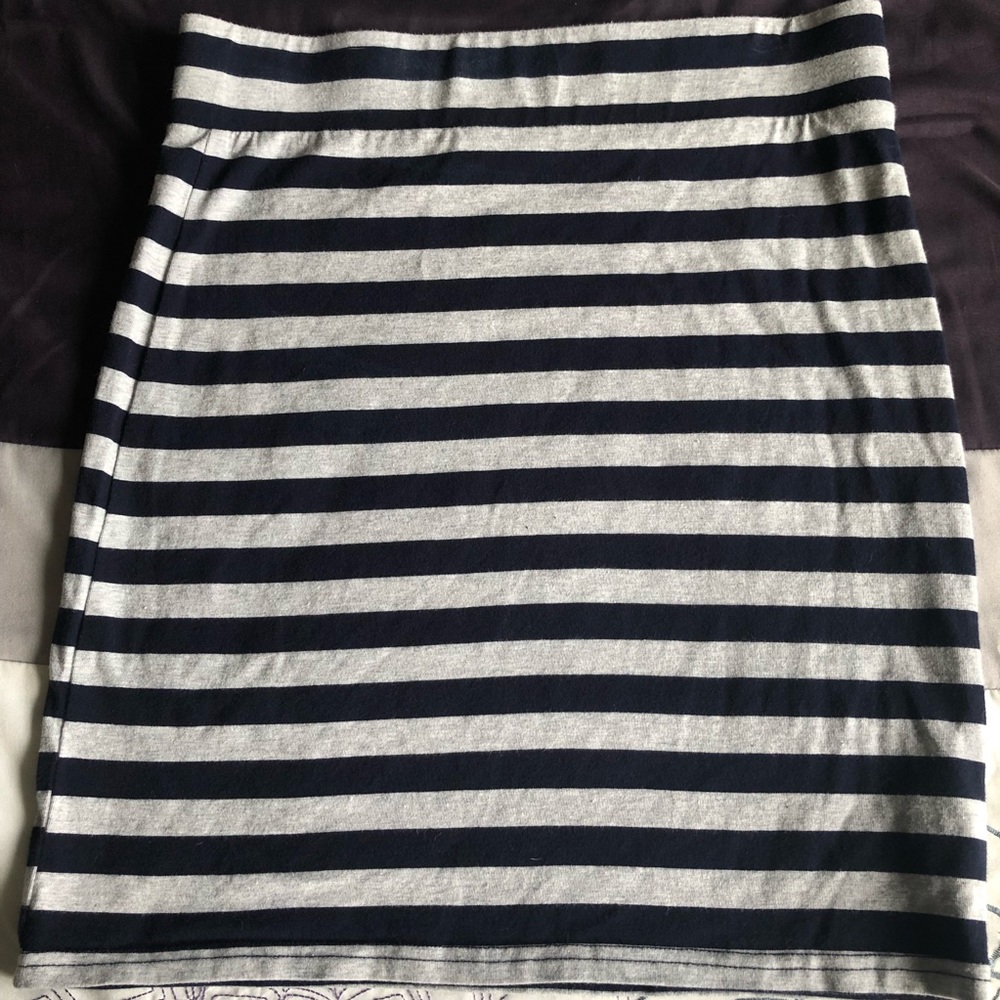 Striped Blue & Grey Pull-On Skirt from Le Chateau